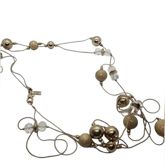 LANI  LAYERED GOLDTONED CABLE NECKLACE WITH GLASS CRYSTAL & SHIMMERY GOLD BEADS - Picture 3 of 5